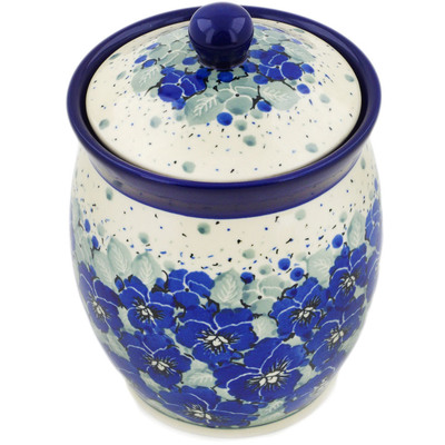 Polish Pottery Jar with Lid 6&quot; Winter Arrangement UNIKAT