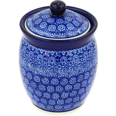 Polish Pottery Jar with Lid 6&quot; Winter Frost