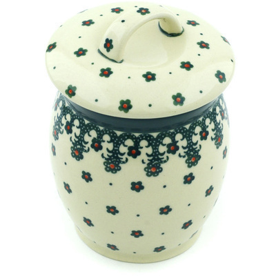 Polish Pottery Jar with Lid 6&quot; Winter Garden