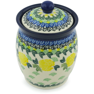 Polish Pottery Jar with Lid 6&quot; Yellow Rose