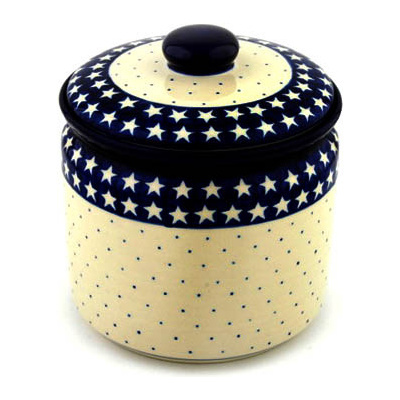 Polish Pottery Jar with Lid 7&quot; American Stars