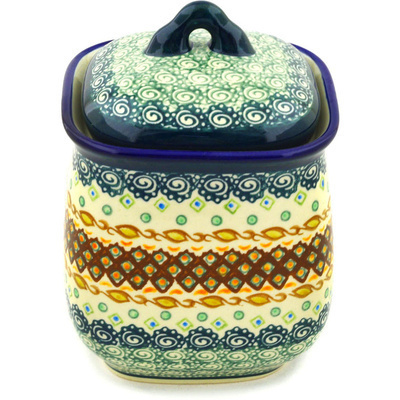 Polish Pottery Jar with Lid 7&quot; Artichoke Heart UNIKAT