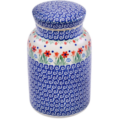 Polish Pottery Jar with Lid 7&quot; Babcia&#039;s Garden