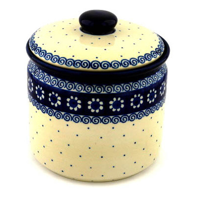Polish Pottery Jar with Lid 7&quot; Black Daisy Swirl