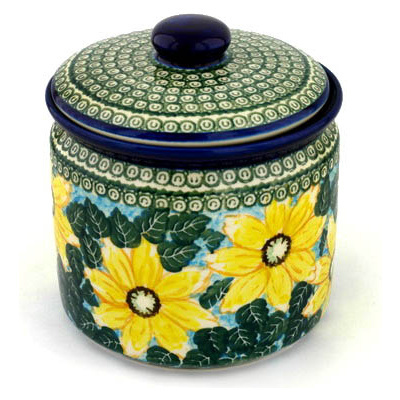Polish Pottery Jar with Lid 7&quot; Black Eyed Susan UNIKAT