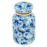 Polish Pottery Jar with Lid 7&quot; Blossoming Blues UNIKAT