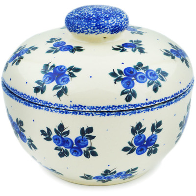 Polish Pottery Jar with Lid 7&quot; Blue Berry Special UNIKAT