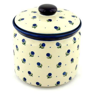 Polish Pottery Jar with Lid 7&quot; Blue Buds