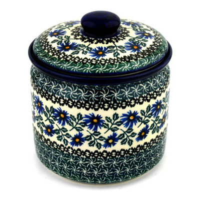 Polish Pottery Jar with Lid 7&quot; Blue Chicory