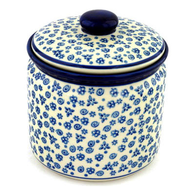 Polish Pottery Jar with Lid 7&quot; Blue Confetti