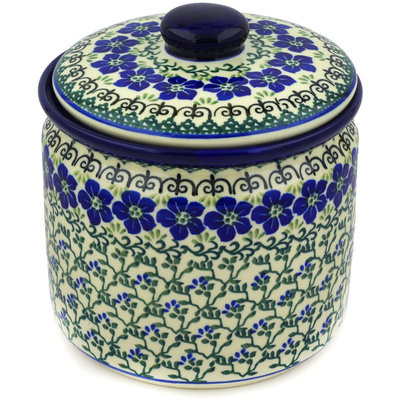 Polish Pottery Jar with Lid 7&quot; Blue Dogwood