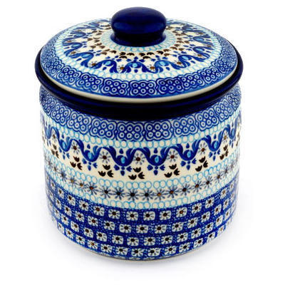 Polish Pottery Jar with Lid 7&quot; Blue Ice