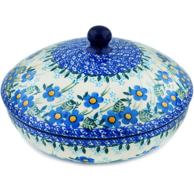 Polish Pottery Jar with Lid 7&quot; Blue Joy