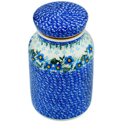 Polish Pottery Jar with Lid 7&quot; Blue Joy