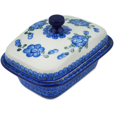 Polish Pottery Jar with Lid 7&quot; Blue Poppies