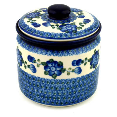 Polish Pottery Jar with Lid 7" Blue Poppies