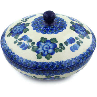 Polish Pottery Jar with Lid 7&quot; Blue Poppies
