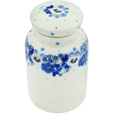 Polish Pottery Jar with Lid 7&quot; Blue Spring