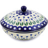 Polish Pottery Jar with Lid 7&quot; Blue Tulip Peacock