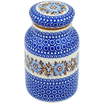 Polish Pottery Jar with Lid 7&quot; Brown And Blue Beauty UNIKAT