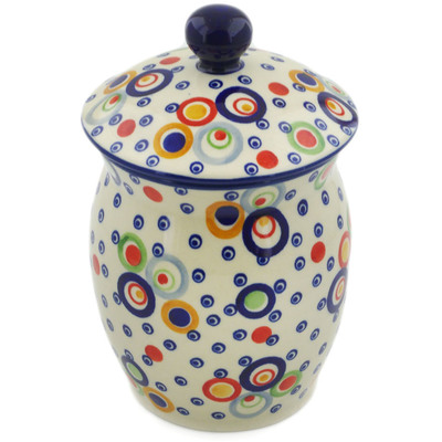 Polish Pottery Jar with Lid 7&quot; Bubble Machine UNIKAT