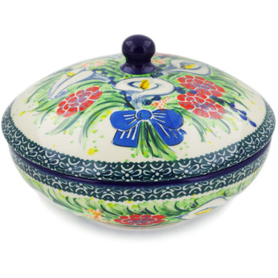 Polish Pottery Jar with Lid 7&quot; Canna Lily Elegance UNIKAT