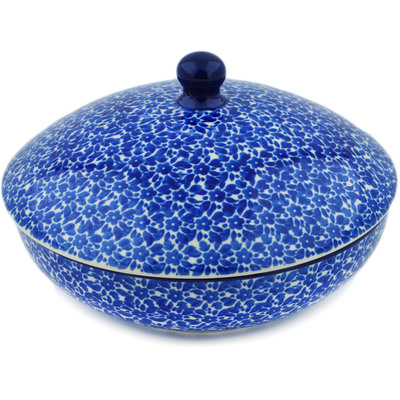 Polish Pottery Jar with Lid 7&quot; Choppy Waters