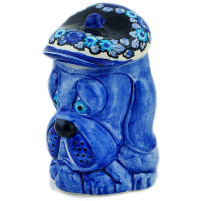 faience Jar with Lid 7&quot; Cobalt Flowers UNIKAT