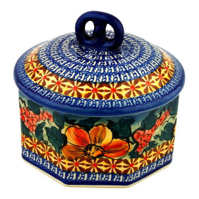 Polish Pottery Jar with Lid 7&quot; Colorful Bouquet UNIKAT