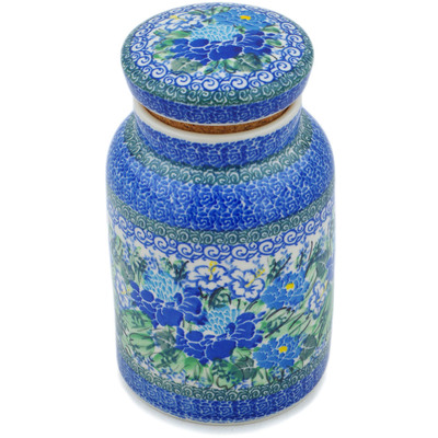 Polish Pottery Jar with Lid 7&quot; Country Blossoms UNIKAT