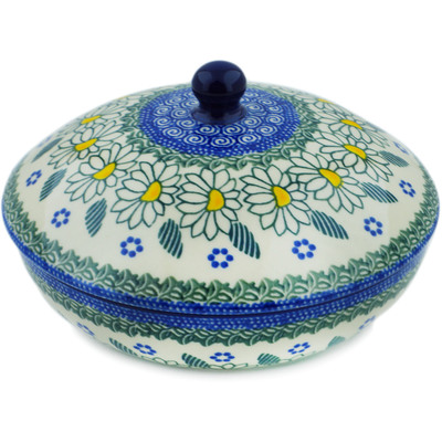 Polish Pottery Jar with Lid 7&quot; Crazy Daisy