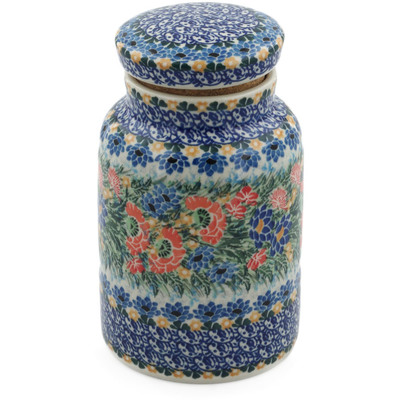 Polish Pottery Jar with Lid 7&quot; Dream Bouquet UNIKAT