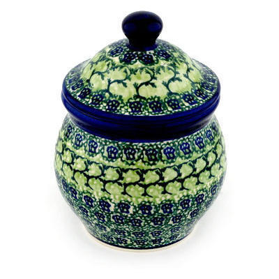 Polish Pottery Jar with Lid 7&quot; Emerald Forest