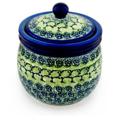 Polish Pottery Jar with Lid 7&quot; Emerald Forest