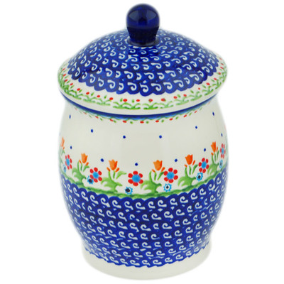 Polish Pottery Jar with Lid 7&quot; Fall Leaves
