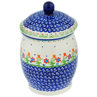 Polish Pottery Jar with Lid 7&quot; Fall Leaves