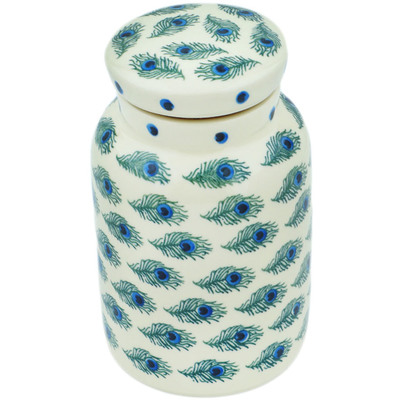 Polish Pottery Jar with Lid 7&quot; Feathery Delight