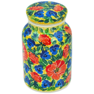 Polish Pottery Jar with Lid 7&quot; Flowers Collected On A Sunny Day UNIKAT