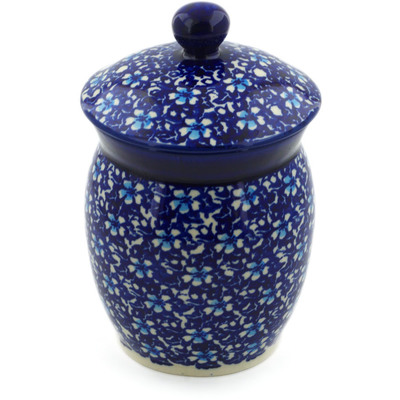 Polish Pottery Jar with Lid 7&quot; Flowers On The Lake