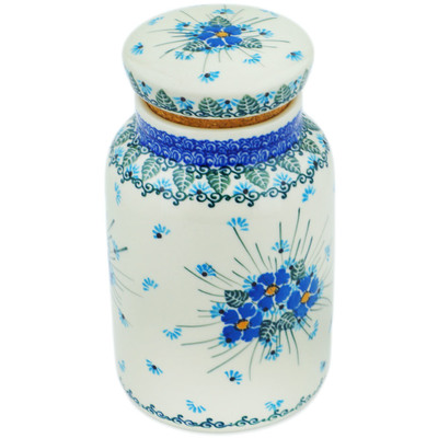 Polish Pottery Jar with Lid 7&quot; Forget Me Not UNIKAT