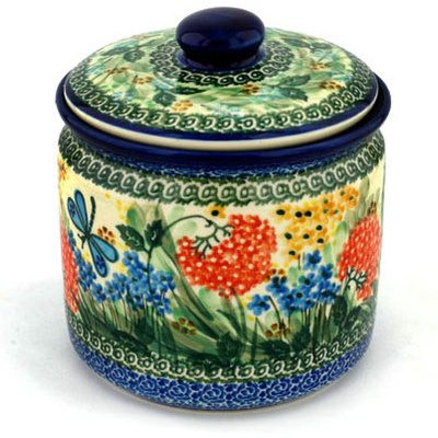 Polish Pottery Jar with Lid 7&quot; Garden Delight UNIKAT
