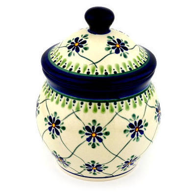 Polish Pottery Jar with Lid 7&quot; Gingham Trellis