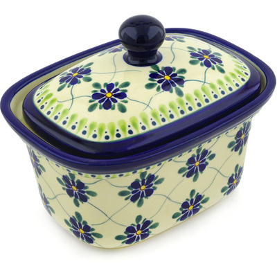 Polish Pottery Jar with Lid 7" Gingham Trellis