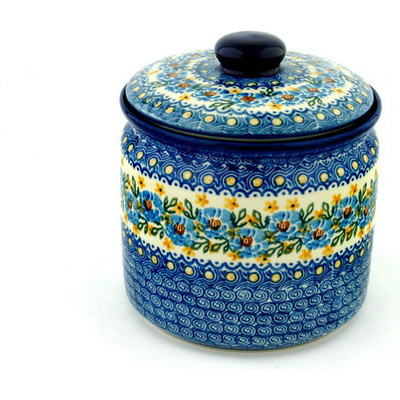 Polish Pottery Jar with Lid 7&quot; Goden Dots UNIKAT