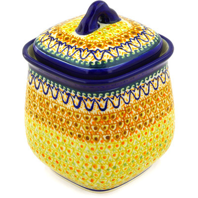 Polish Pottery Jar with Lid 7&quot; Golden Tulip UNIKAT