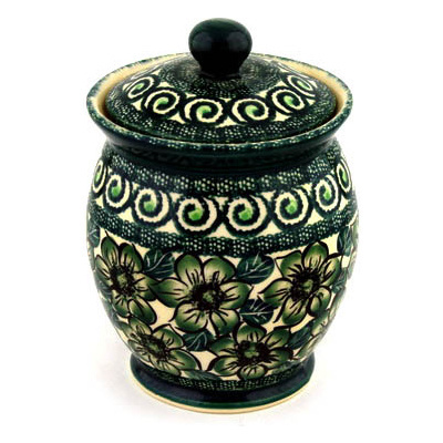 Polish Pottery Jar with Lid 7&quot; Gratuitous Greens UNIKAT