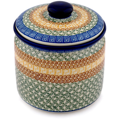 Polish Pottery Jar with Lid 7&quot; Grecian Sea