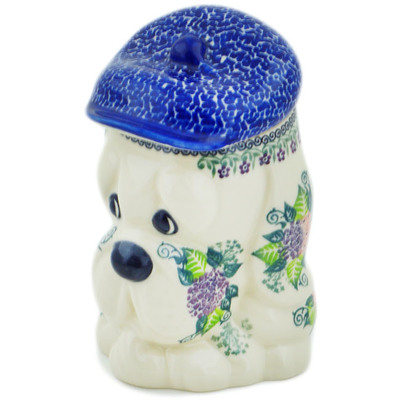 Polish Pottery Jar with Lid 7&quot; Happy Hydrangea UNIKAT