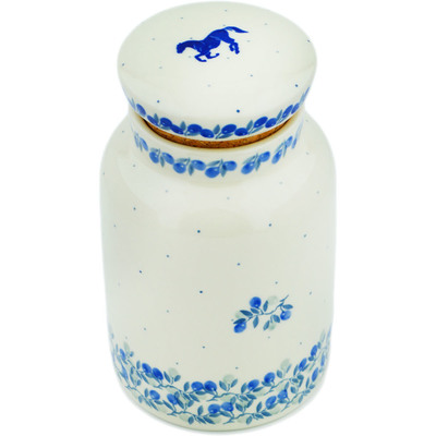 Polish Pottery Jar with Lid 7&quot; Horse Gallop