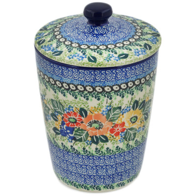 Polish Pottery Jar with Lid 7&quot; Iris Meadow UNIKAT